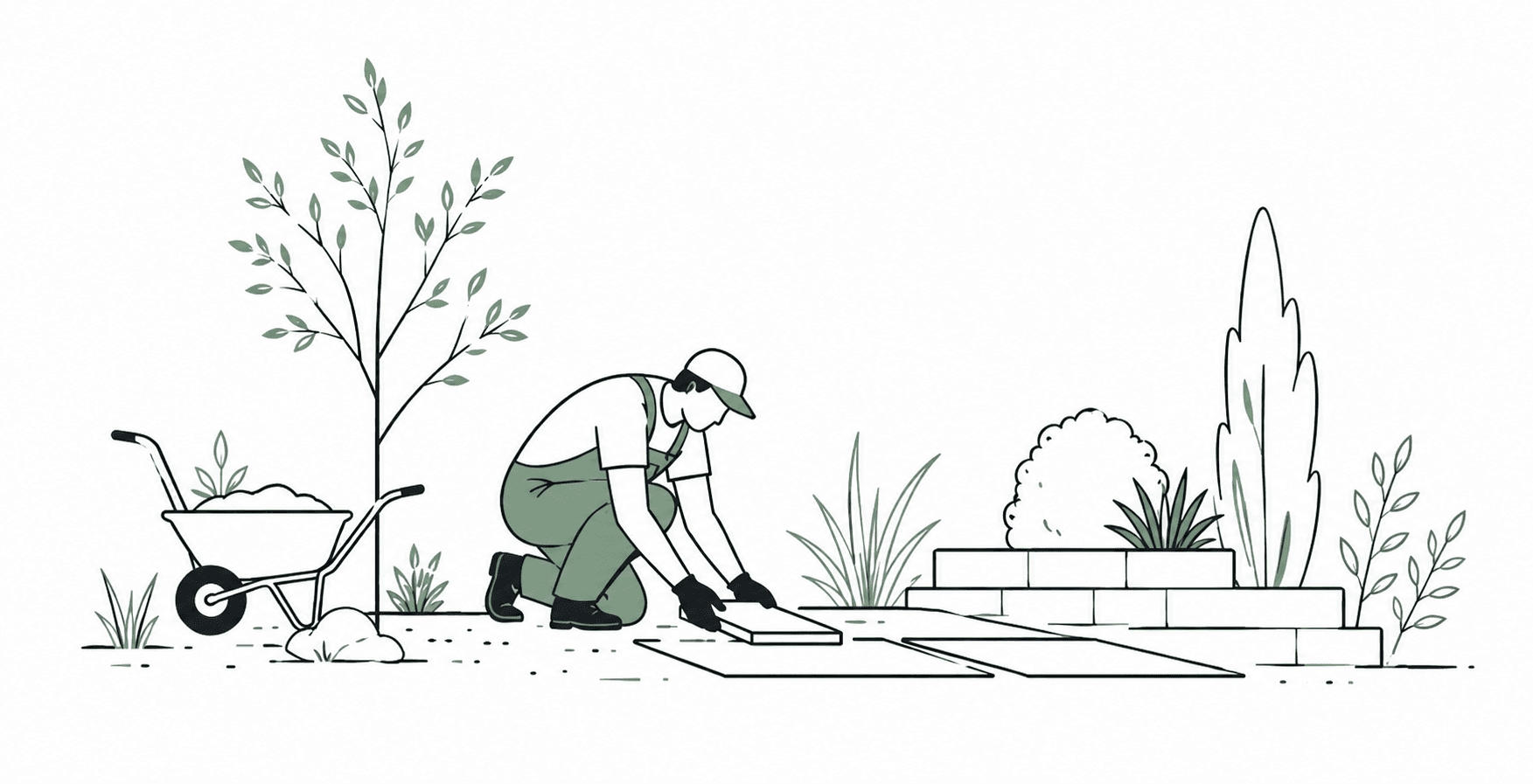 Giardiniere durante la costruzione di una pavimentazione esterna